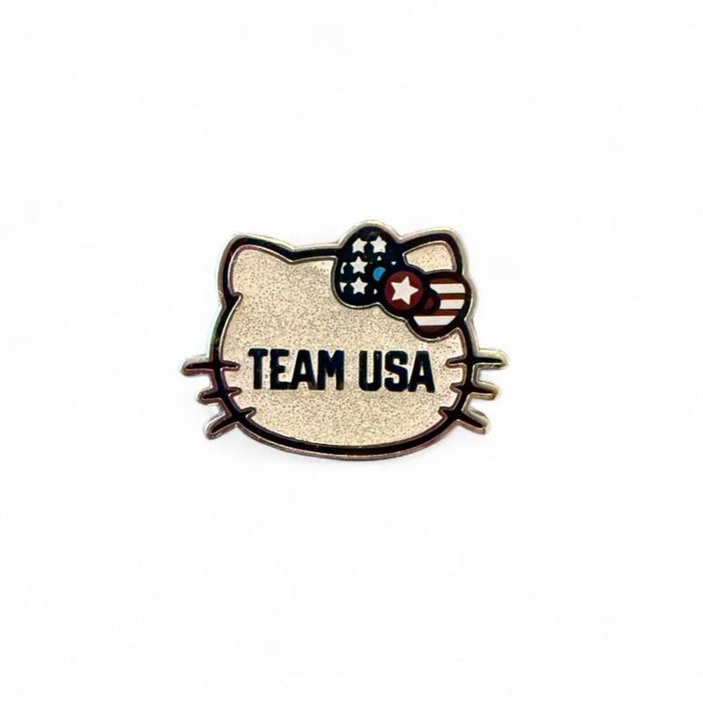 Hello Kitty Team USA Patriotic Olympic Enamel Lapel Pin Sanrio USA Flag Bow